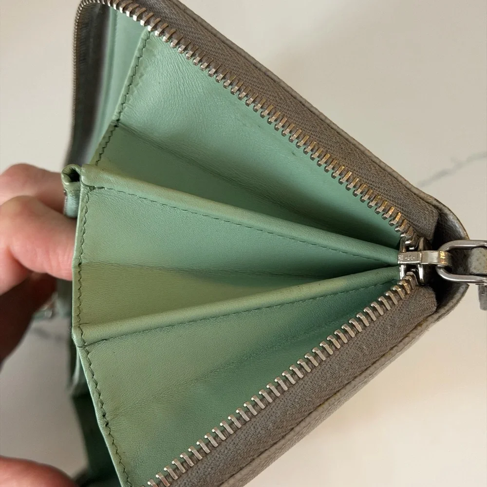 Authentic Prada Gray Leather wallet with mint interior